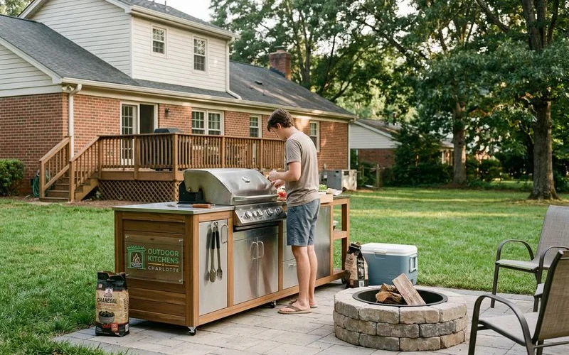 Budget outdoor kitchen example on a Lake Norman patio