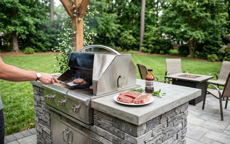 Compact grill island for a small Lake Norman patio