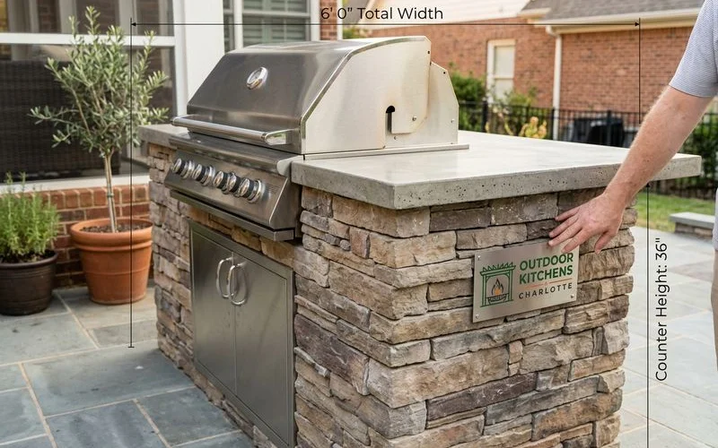 Compact six-foot grill island with measurements