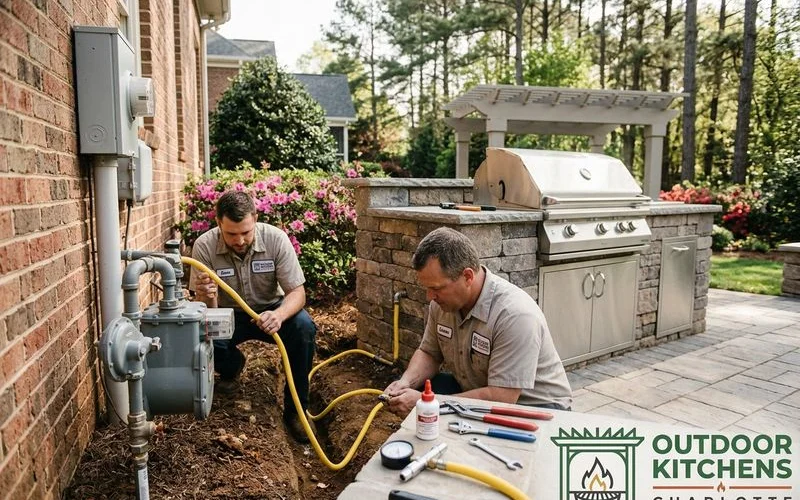 Gas line installation from the meter to a Lake Norman outdoor kitchen