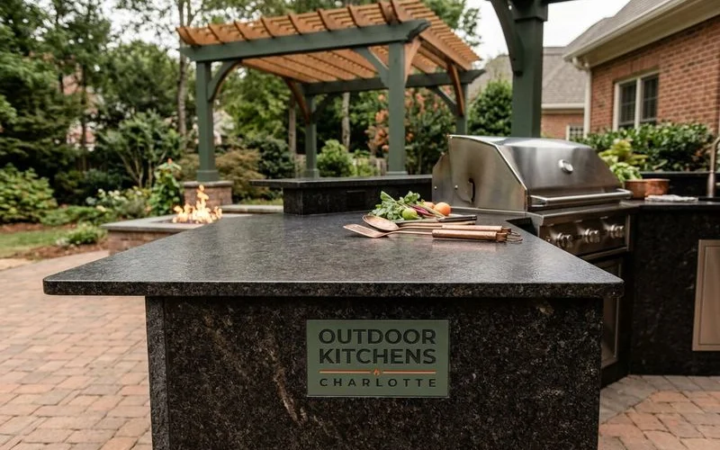 Granite countertop on a Lake Norman outdoor kitchen island