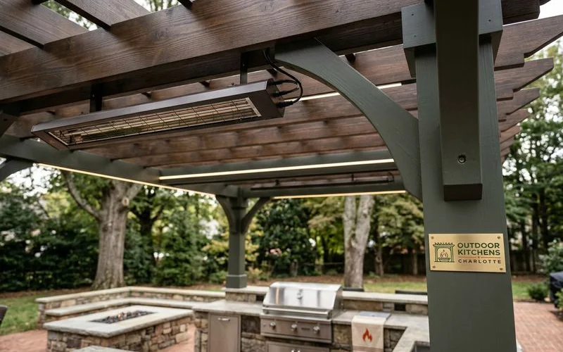 Infrared heater mounted on a Lake Norman outdoor kitchen ceiling