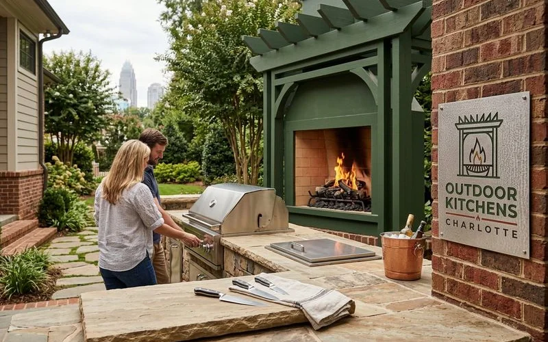 Luxury outdoor kitchen full build on a Lake Norman estate