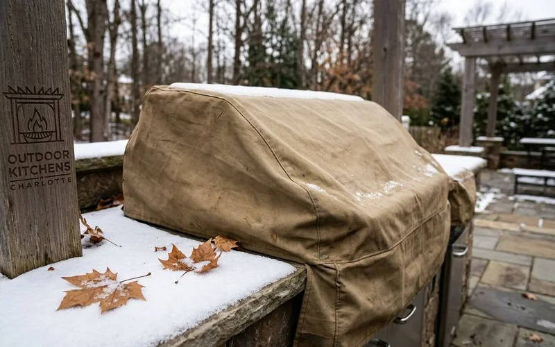Outdoor kitchen appliance winter covers properly fitted