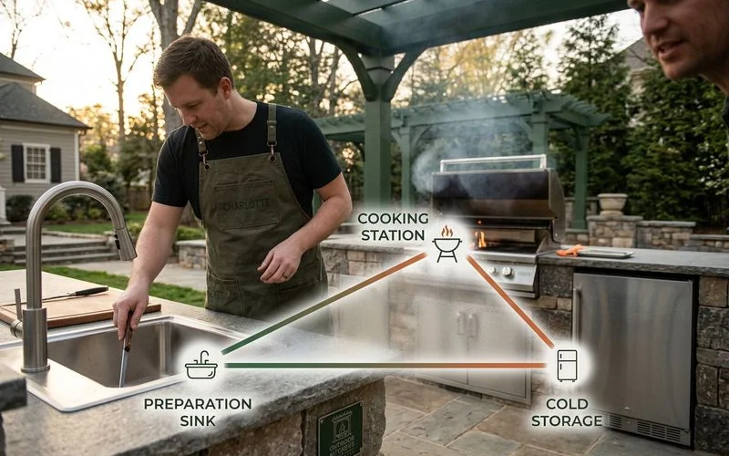 Outdoor kitchen work triangle diagram