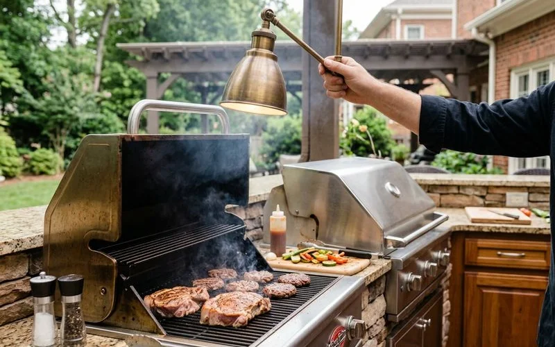 Task lighting over an outdoor grill station