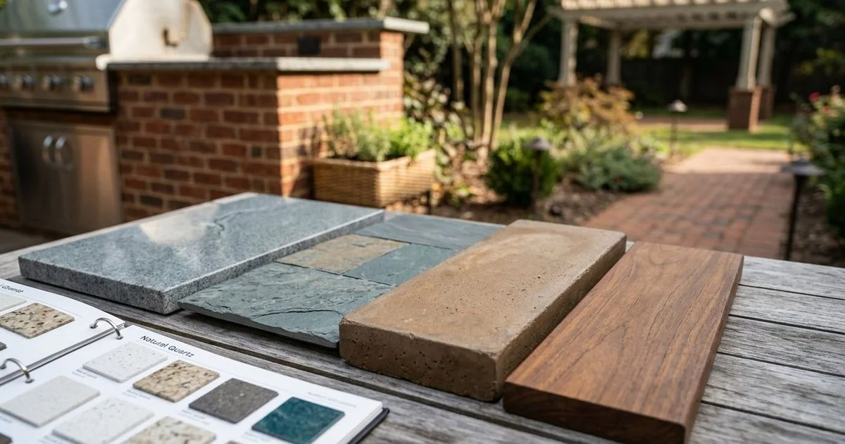 Best Outdoor Kitchen Countertop Materials for Lake Norman: Granite vs Stone vs Concrete