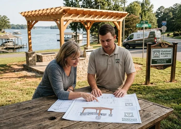 Outdoor kitchen design consultation at a Lake Norman home